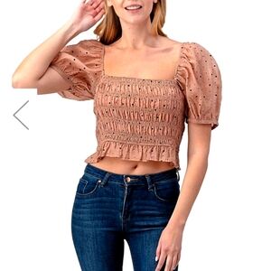 Peach Polka Dot Scrunched Top